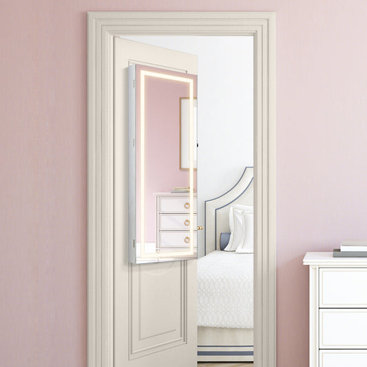 42.5 Inches Lockable Jewelry Mirror Cabinet, 3-Color LED Lights, White Jewelry Armoires White at Gallery Canada