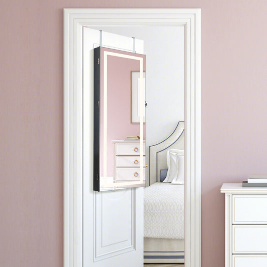 42.5 Inches Lockable Jewelry Mirror Cabinet, 3-Color LED Lights, Black Jewelry Armoires Black at Gallery Canada