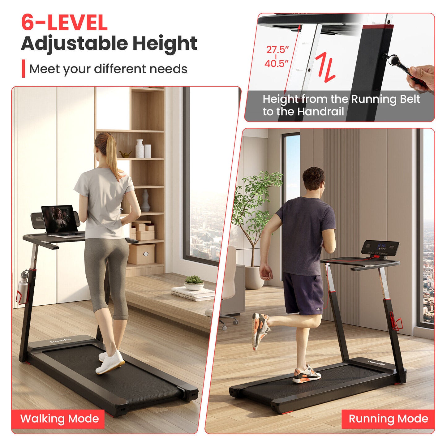 3HP Folding Treadmill with Adjustable Height and APP Control, Black Treadmills at Gallery Canada