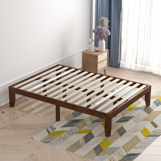 14 Inch Full Size Wood Platform Bed Frame, Wood Slat Support, Coffee Simple Bed Frame Coffee at Gallery Canada