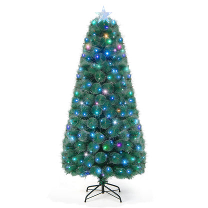 5/6/7 FT Pre-Lit Fiber Optic Christmas Tree with 148/185/226 Multi-Color LED Lights and Top Star Light-6 ft, Green