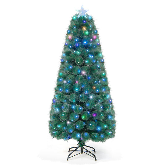 5/6/7 FT Pre-Lit Fiber Optic Christmas Tree with 148/185/226 Multi-Color LED Lights and Top Star Light-6 ft, Green at Gallery Canada