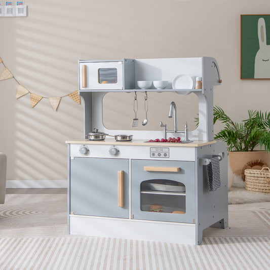 Kids Pretend Kitchen Playset, Double Sided, 2-Seat Cafe, Gray Play Kitchen Sets Gray at Gallery Canada