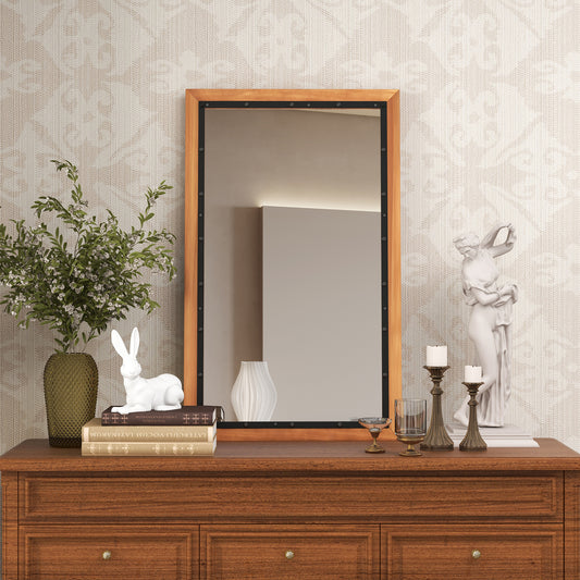 22 x 36 Inch Rectangular Wall Mirror, Natural, With Back Board