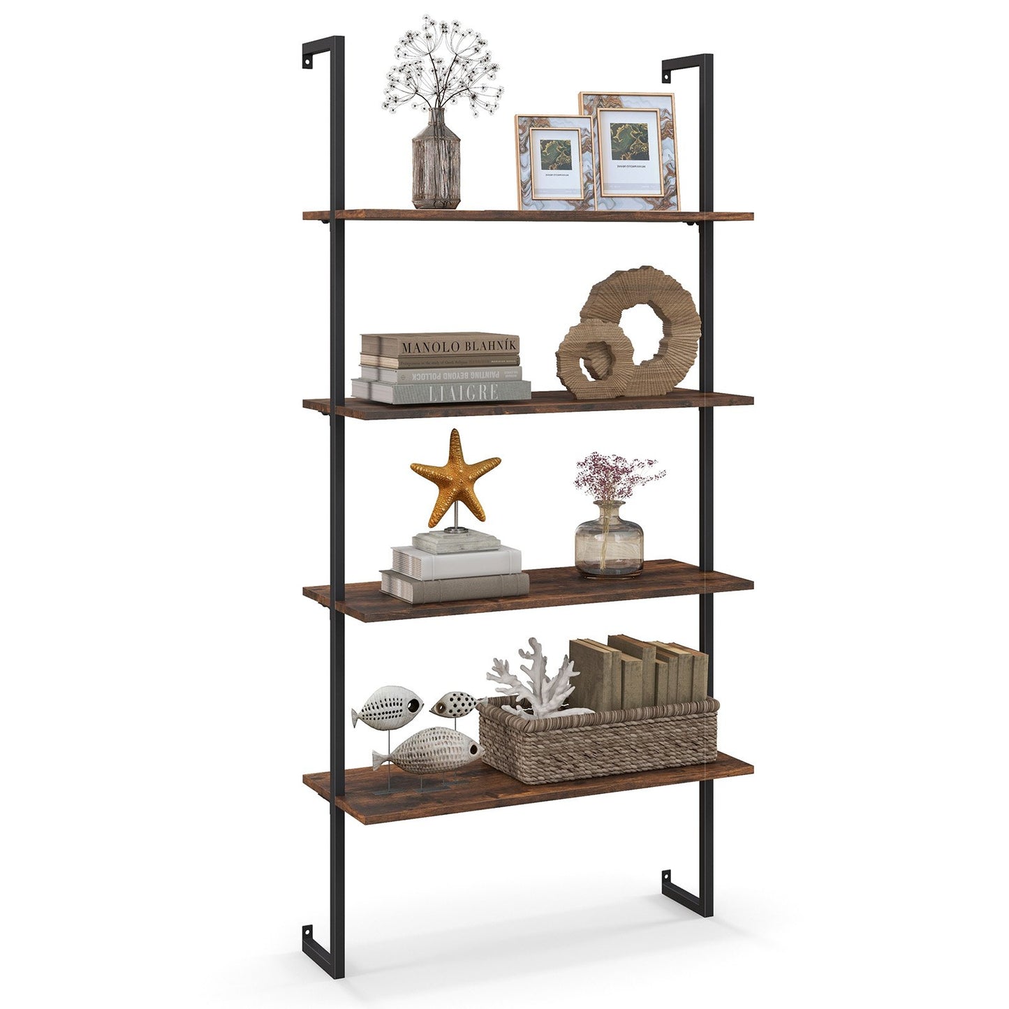 4-Tier Industrial Ladder Bookshelf with Metal Frame, Brown at Gallery Canada