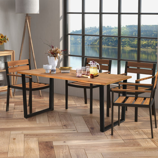 6-Person Acacia Wood Outdoor Dining Table, 2 Inch Umbrella Hole, Natural Patio Dining Tables Natural at Gallery Canada