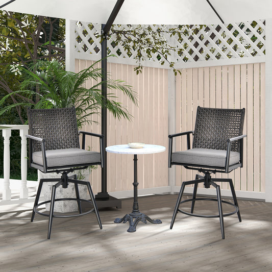 360 Degree Swivel Bar Stool Set of 2 with Metal Frame and PE Rattan Backrest, Black Patio Bar Furniture Black at Gallery Canada