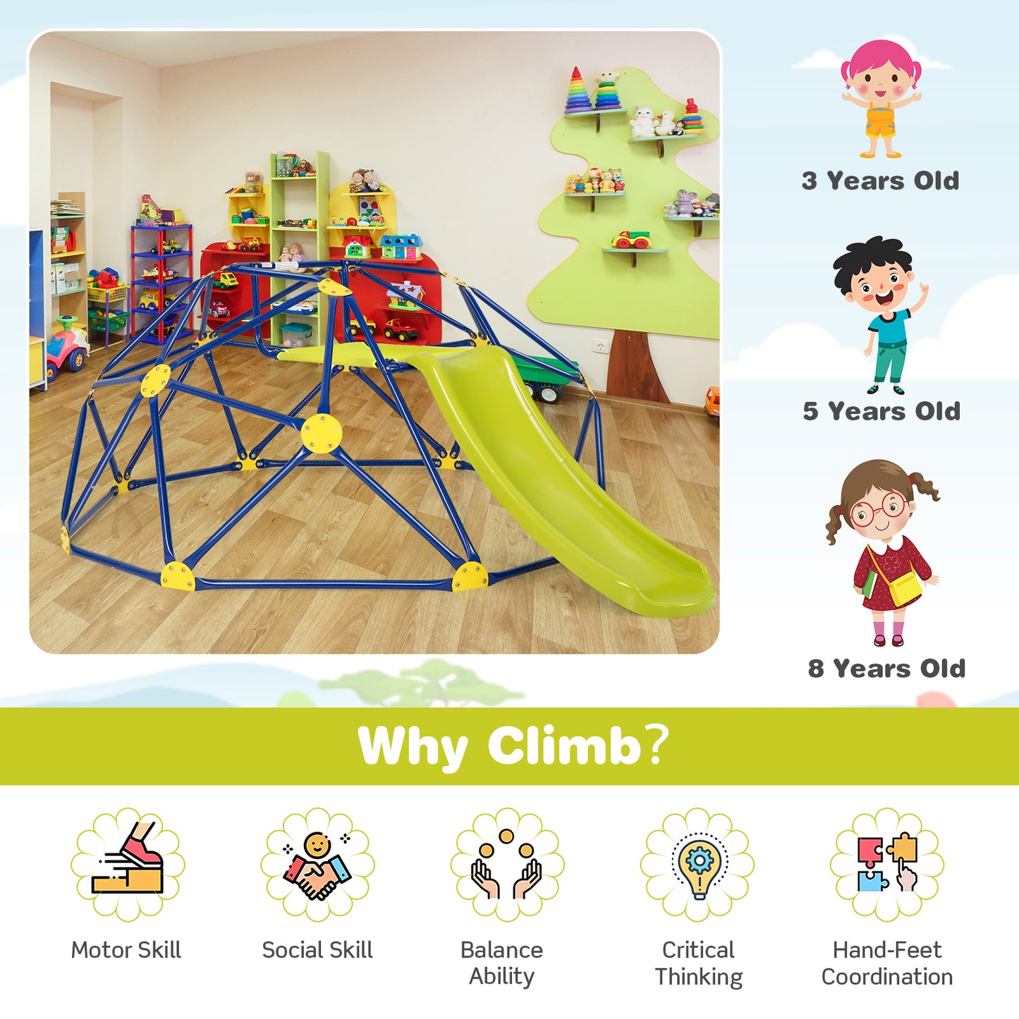 Kids Climbing Dome With Slide, Fabric Cushion, Blue Climbers & Slides at Gallery Canada
