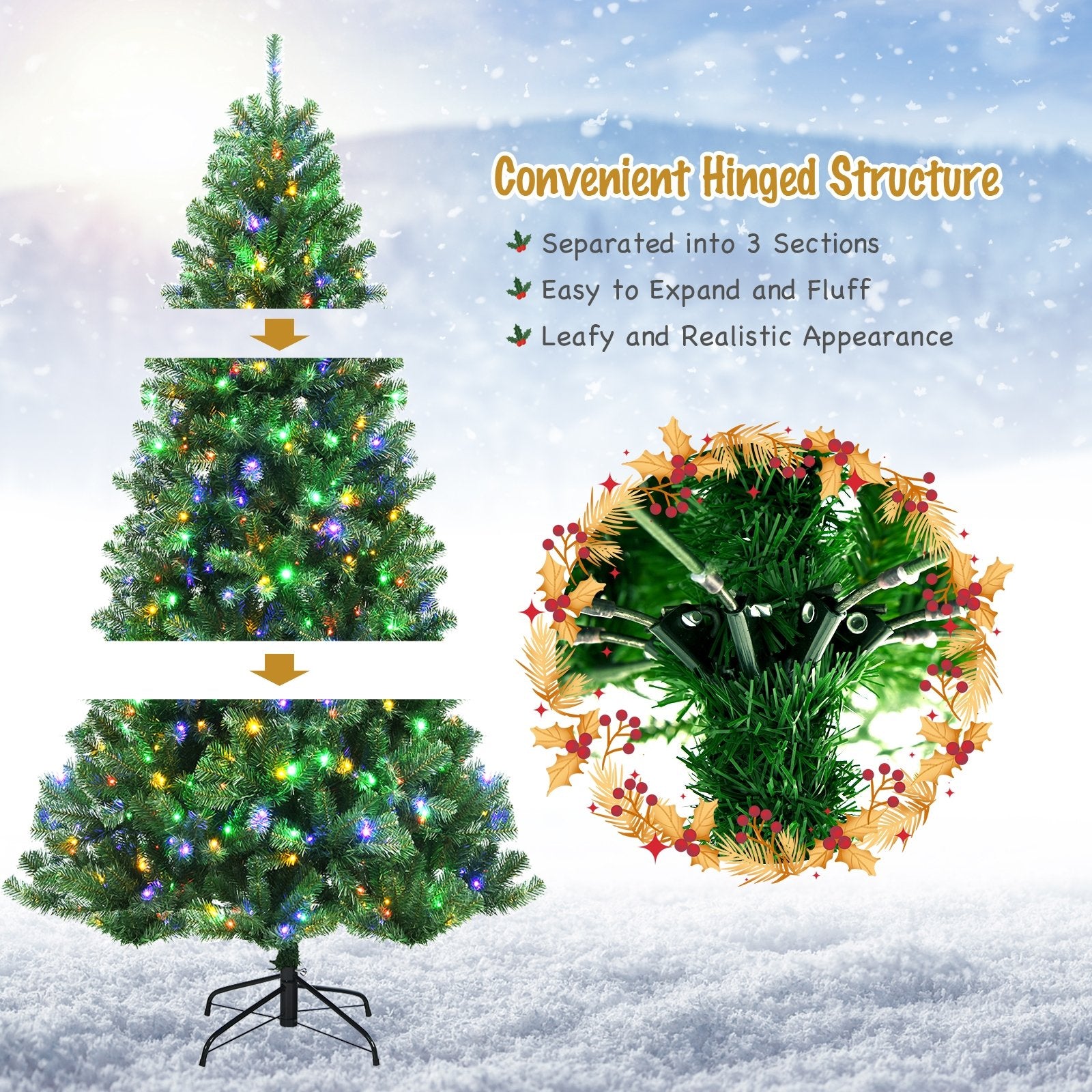 Artificial Hinged Christmas Tree with Remote-controlled Color-changing LED Lights-7', Green at Gallery Canada