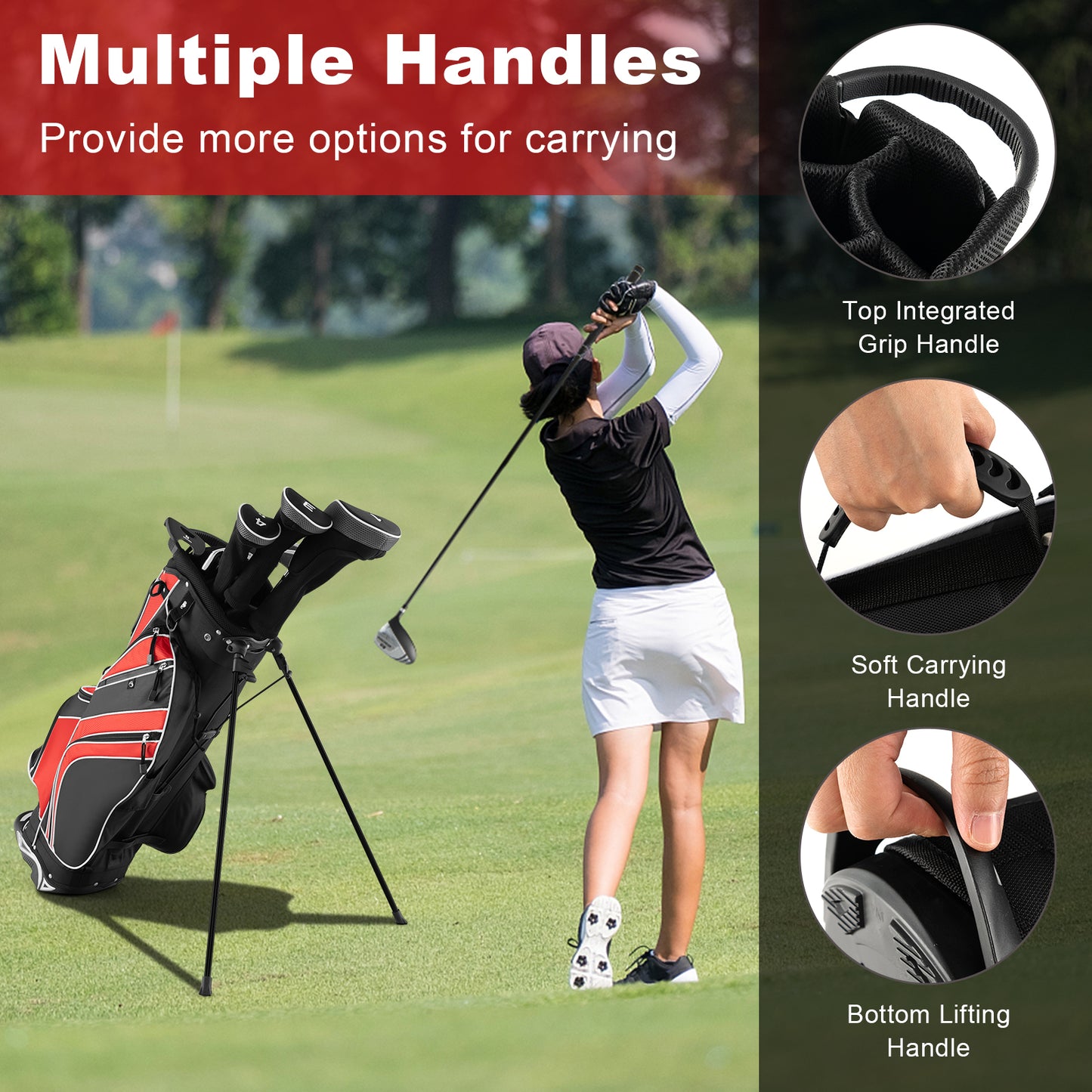 Golf Stand Cart Bag, 6 Way Divider, Carry Pockets, Red Golf at Gallery Canada