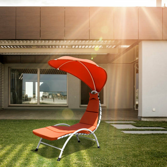 Patio Hanging Swing Hammock Chaise Lounger Chair with Canopy, Orange Outdoor Chaise Lounges Orange at Gallery Canada