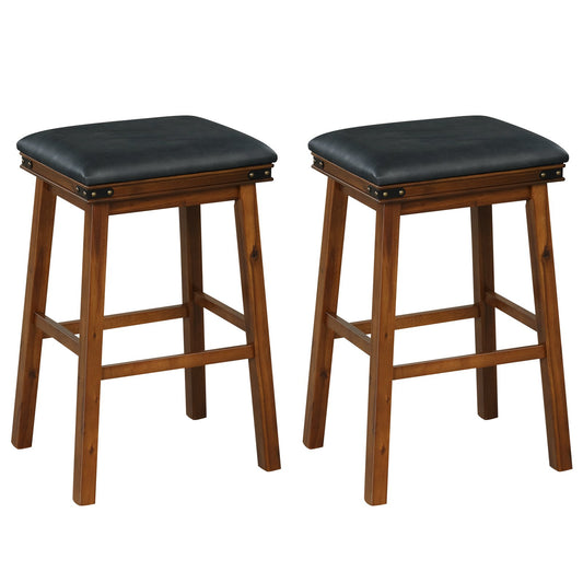 Set of 2 24/30 Inch Dining Bar Stool with Rubber Wood-30 inches, Brown