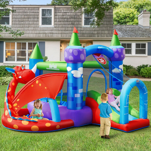 Kids Inflatable Bounce House Dragon Jumping Slide Bouncer Castle with 740W Blower Bounce House multicolor at Gallery Canada