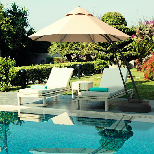 11 Feet Outdoor Cantilever Hanging Umbrella with Base and Wheels, Beige Outdoor Umbrellas Beige at Gallery Canada