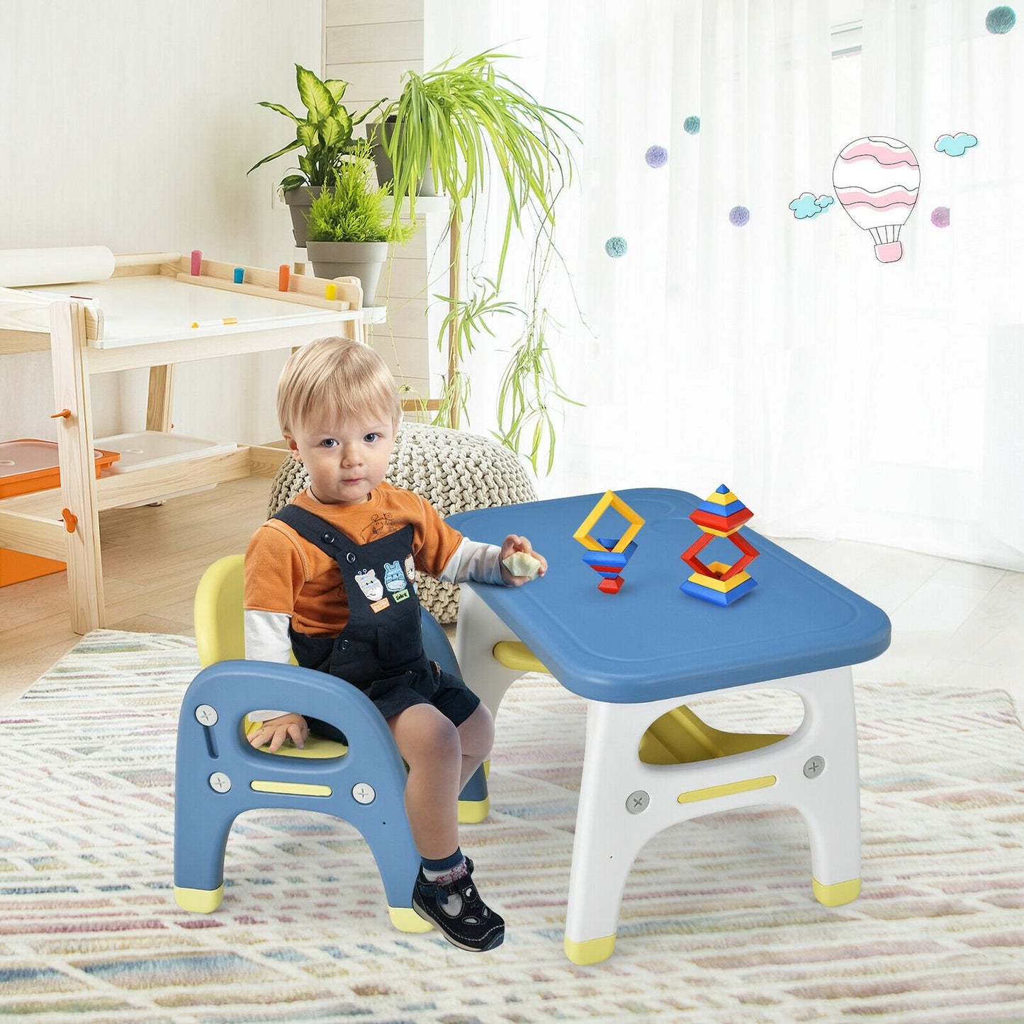 Kids Activity Table and Chair Set with Montessori Toys for Preschool and Kindergarten, Blue at Gallery Canada