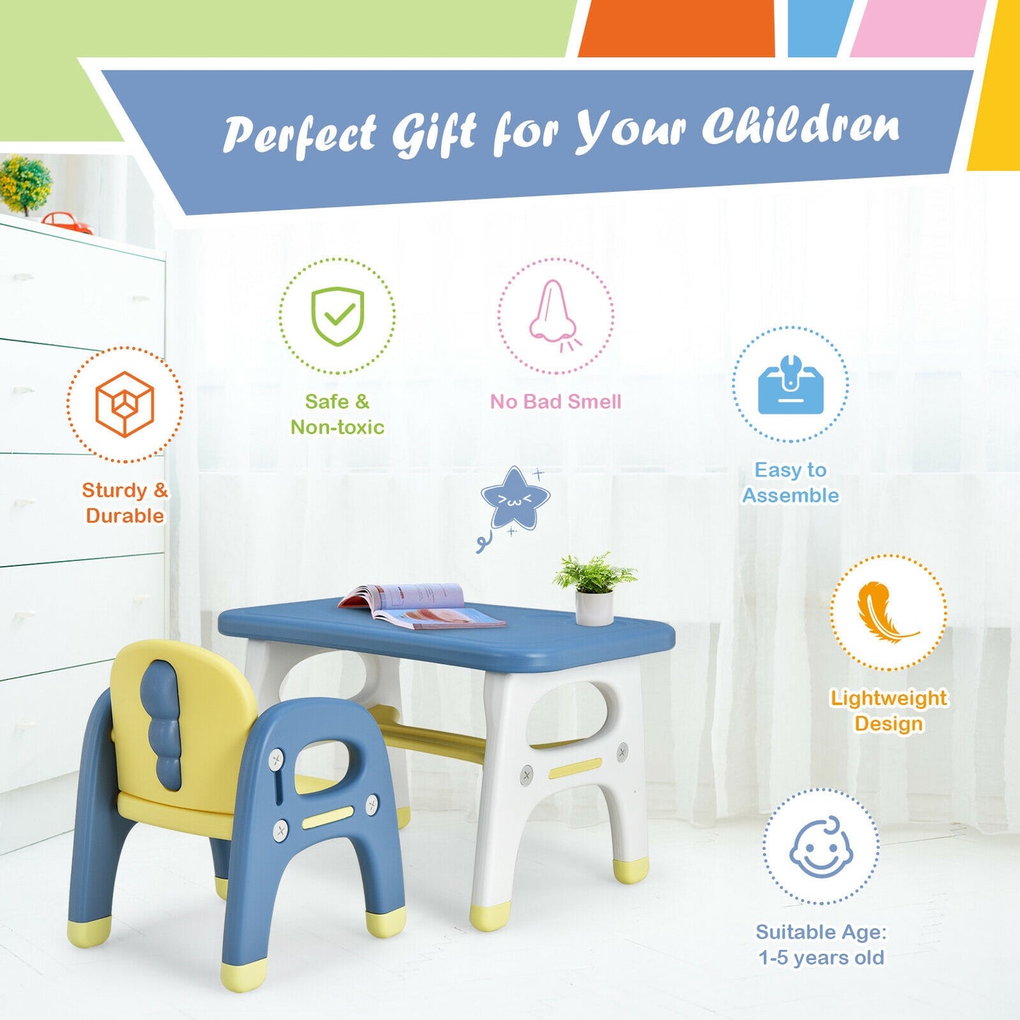Kids Activity Table And Chair Set With Montessori Toys, Blue Kids Table & Chair Sets at Gallery Canada