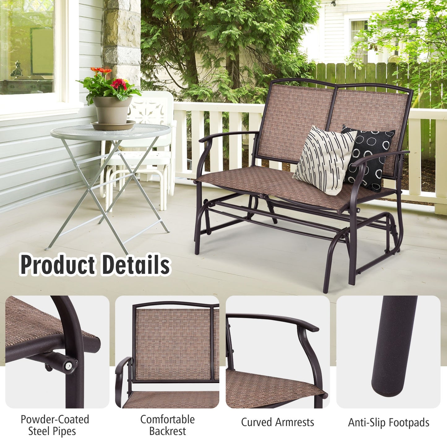Iron Patio Rocking Chair for Outdoor Backyard and Lawn, Brown Patio Rocking Chairs & Gliders at Gallery Canada