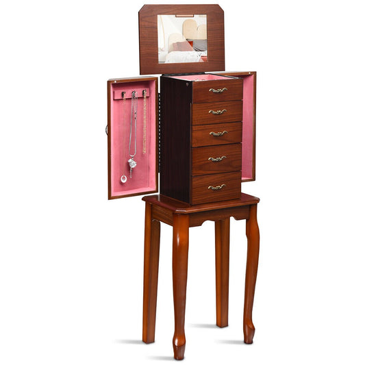 Large Storage Capacity Jewelry Cabinet with 5 Drawers, Brown