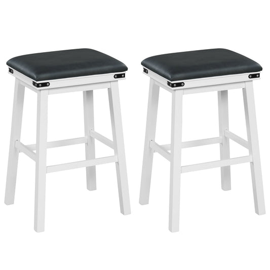 Set of 2 24/30 Inch Dining Bar Stool with Acacia Wood Frame-30 inches, White