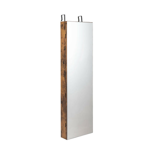 Wall and Door Mounted Mirrored Jewelry Cabinet with Lights, Rustic Brown at Gallery Canada