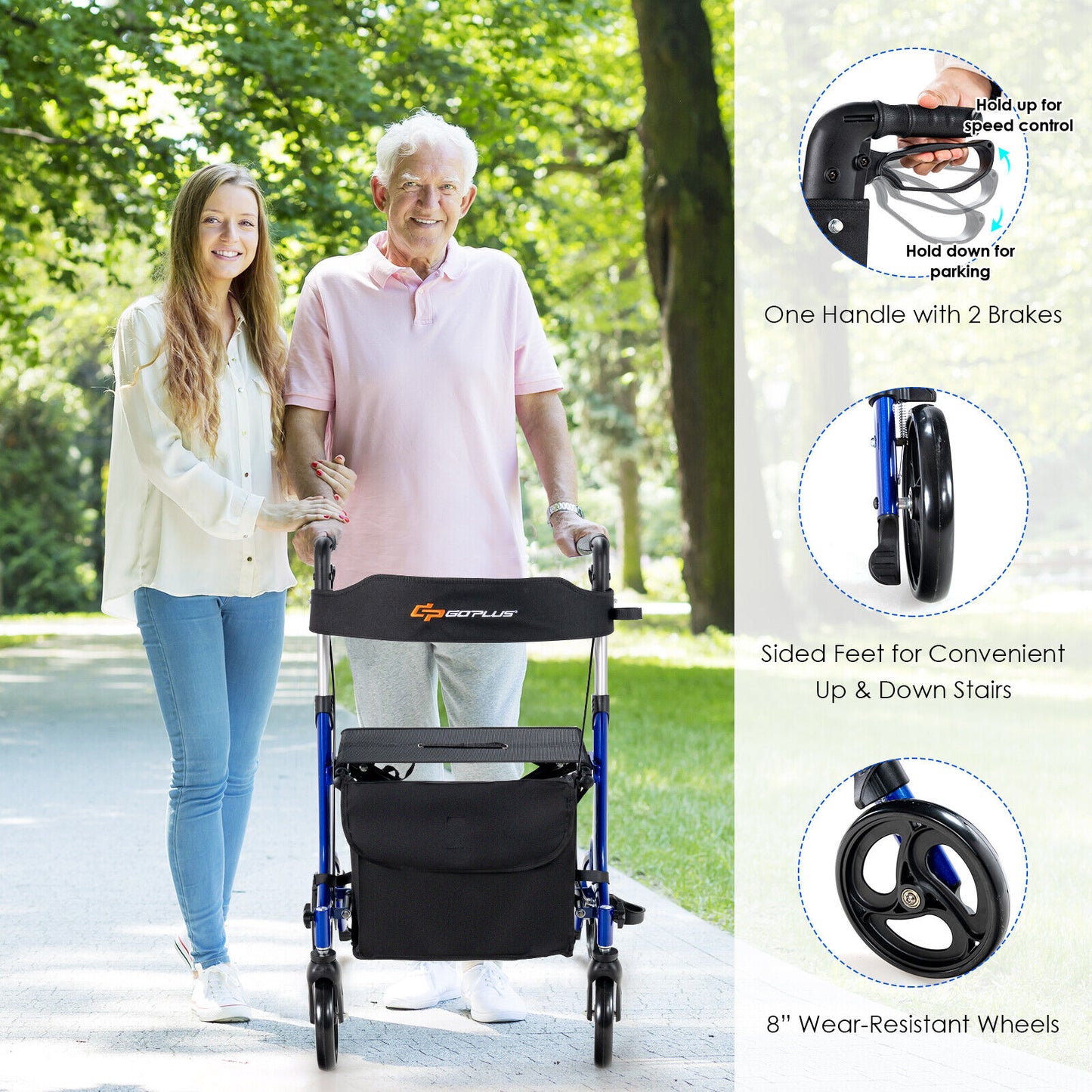 Folding Aluminum Rollator Walker, 8 Inch Wheels, Blue Walkers & Rollators at Gallery Canada