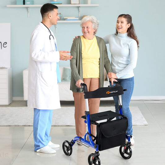 Folding Aluminum Rollator Walker, 8 Inch Wheels, Blue Walkers & Rollators Blue at Gallery Canada