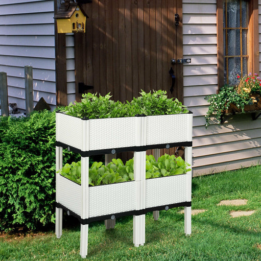 Set Of 4 Elevated Flower Vegetable Herb Grow Planter Box, White Raised Garden Beds White at Gallery Canada