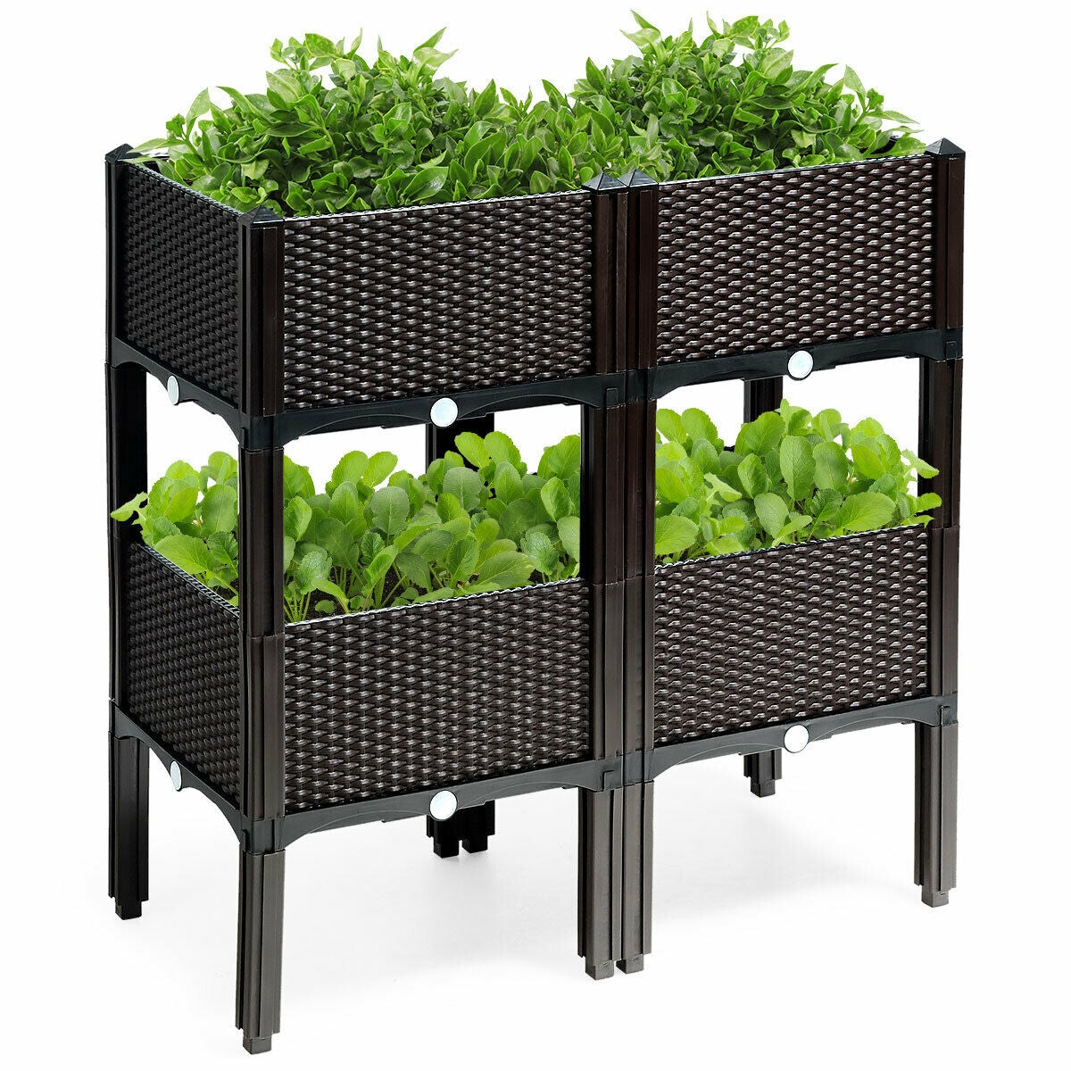 Set Of 4 Elevated Flower Vegetable Herb Grow Planter Box, Brown Raised Garden Beds at Gallery Canada
