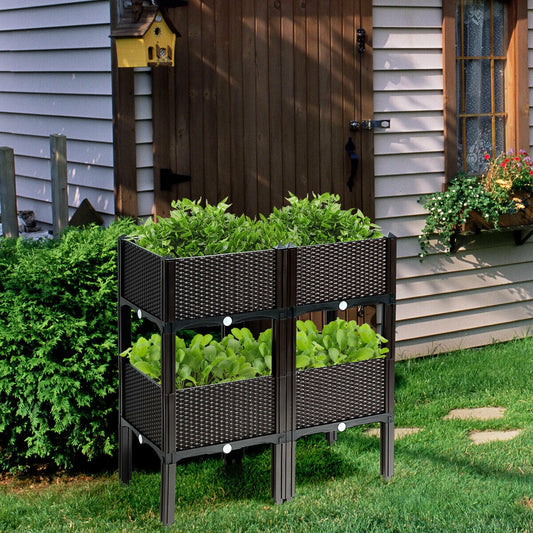 Set Of 4 Elevated Flower Vegetable Herb Grow Planter Box, Brown Raised Garden Beds Brown at Gallery Canada
