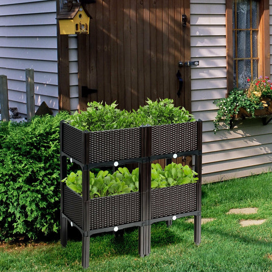 Set Of 4 Elevated Flower Vegetable Herb Grow Planter Box, Brown Raised Garden Beds Brown at Gallery Canada