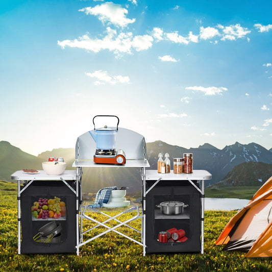 Folding Camping Table With Storage Organizer, Black Camping Furniture Black at Gallery Canada