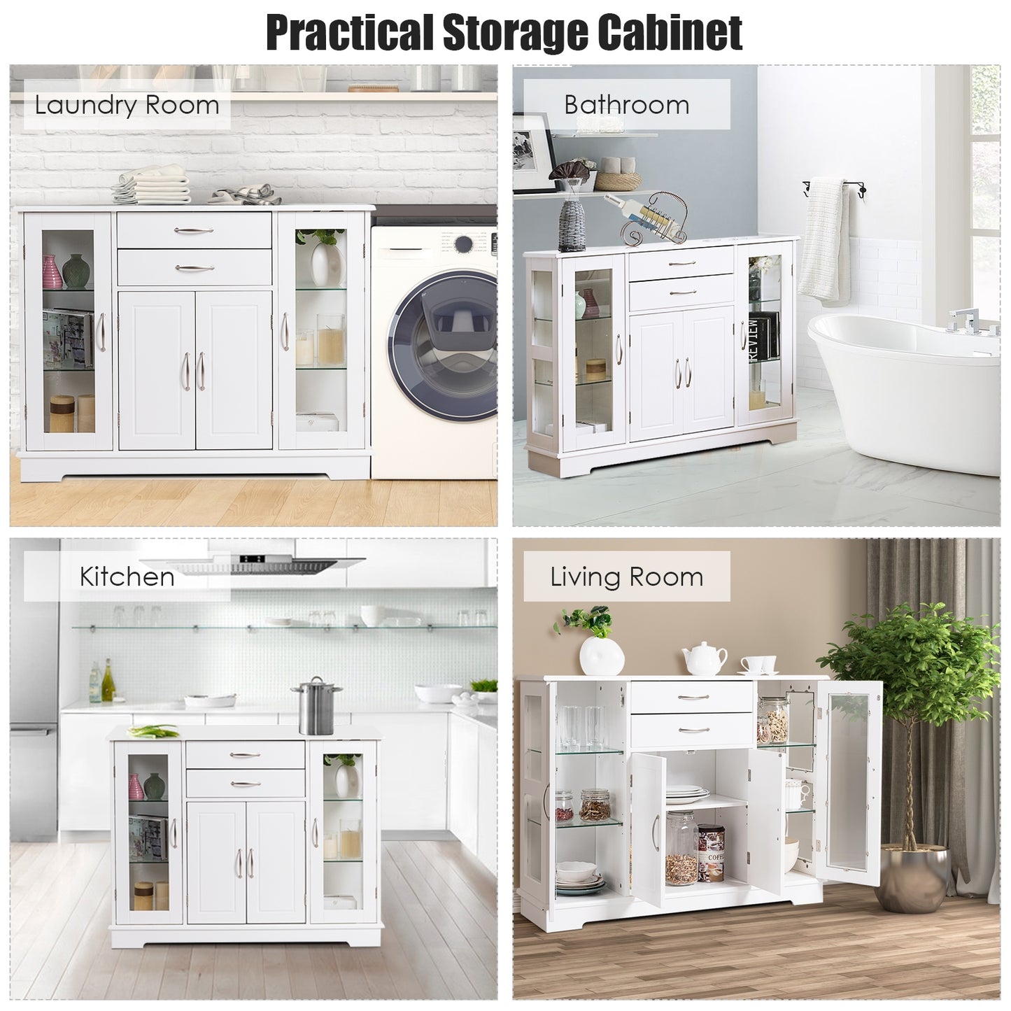 Sideboard Buffet Cabinet, 2 Drawers, Glass Doors, White Sideboards Cabinets & Buffets at Gallery Canada