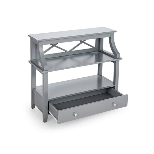 3-Tier Storage Rack End table Side Table with Slide Drawer, Gray