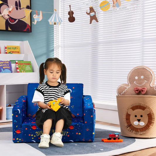 Convertible Kids Sofa, Velvet Fabric, Blue Kids Chairs & Seating Blue at Gallery Canada