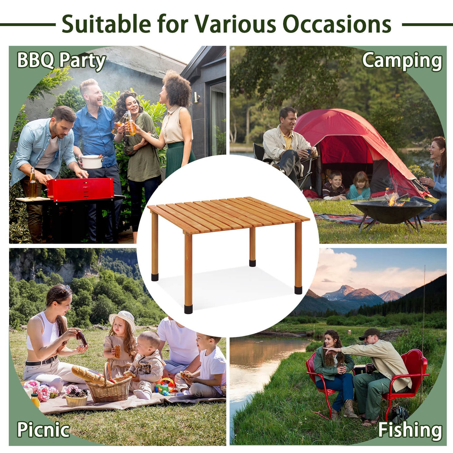 Folding Outdoor Camping Table with Carrying Bag for Picnics and Party, Natural