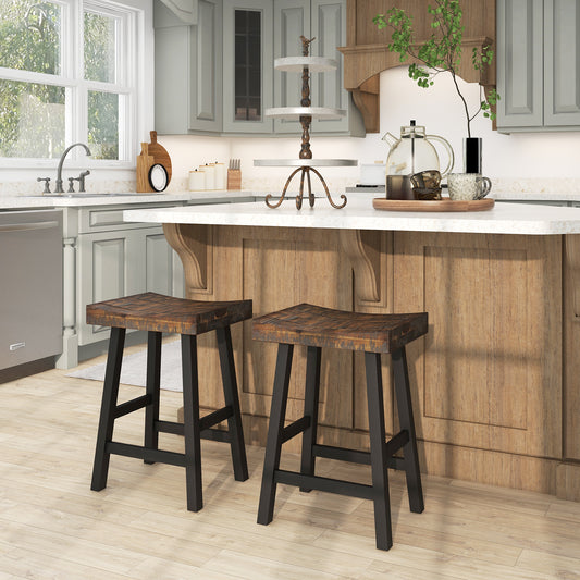 24 Inch Solid Wood Saddle Seat, Curved Seat Surface, Comfortable Footrests, Wood Bar Stools Wood at Gallery Canada