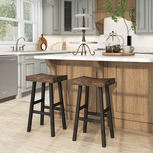 29 Inch Solid Wood Saddle Seat, Curved Surface, Footrests, Wood Bar Stools Wood at Gallery Canada