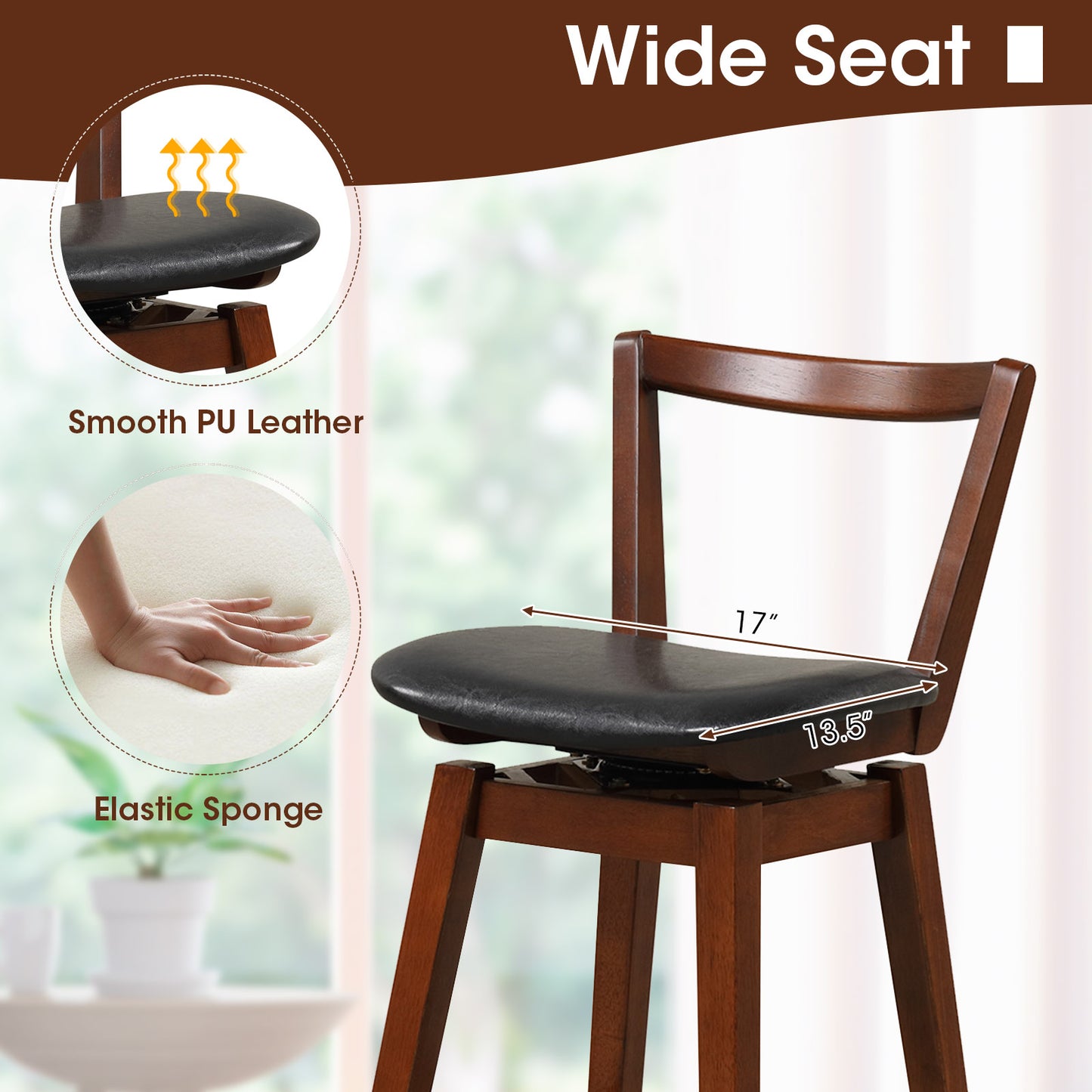 Swivel Upholstered PU Leather Stool with Backrest and Cushioned Seat-26 inches, Brown Bar Stools at Gallery Canada