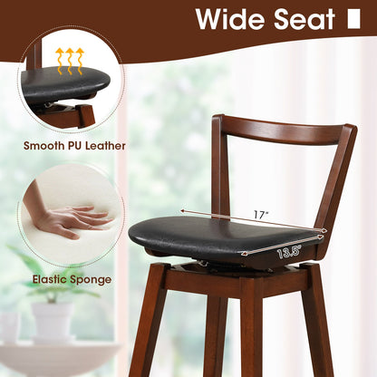 Swivel Upholstered PU Leather Stool with Backrest and Cushioned Seat-26 inches, Brown