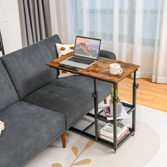 Adjustable C-Shaped Bedside Table, Rustic Brown End & Side Tables Rustic Brown at Gallery Canada