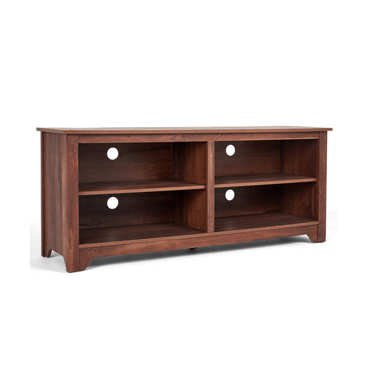 58 Inch Wood TV Stand for TVs up to 65 Inches with 4 Open Storage Shelves, Brown