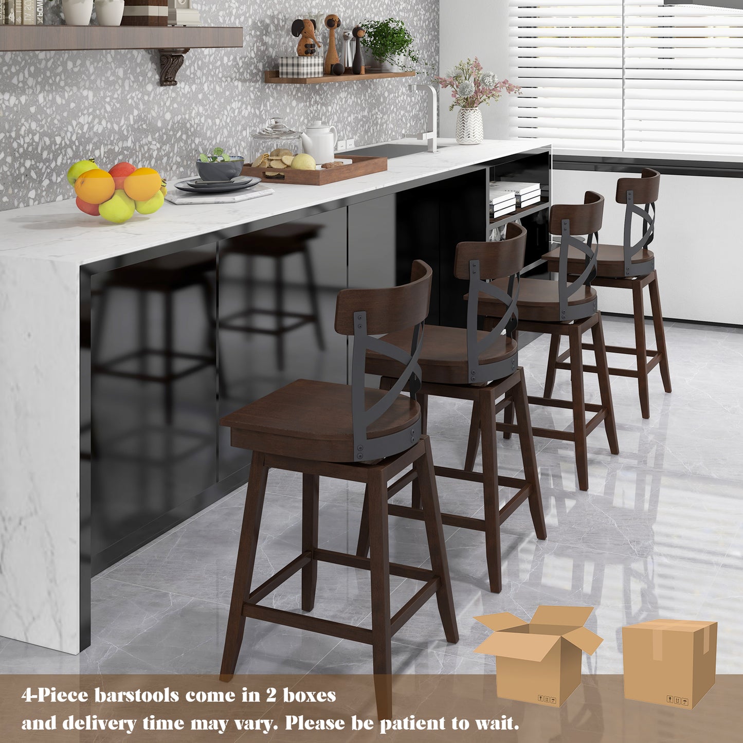 Set Of 2 Wooden Swivel Bar Stools, 24 Inches, Brown Bar Stools at Gallery Canada