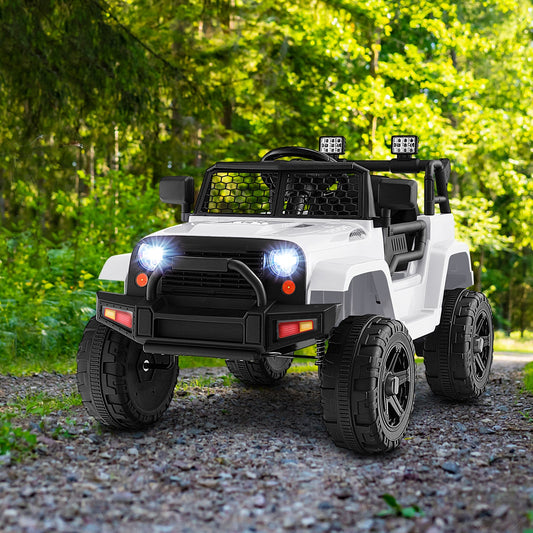 12V Kids Ride On Truck With Remote Control, Headlights, White Powered Ride On Toys White at Gallery Canada