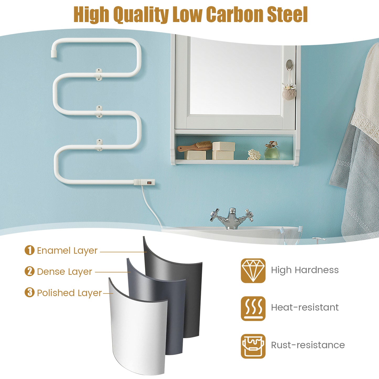 100W Electric Towel Warmer Drying Rack, White