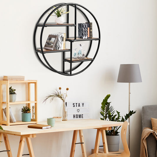 Hanging Storage Shelf Circular Wall-Mounted 4-Tier Rack, Black Bookcases Black at Gallery Canada