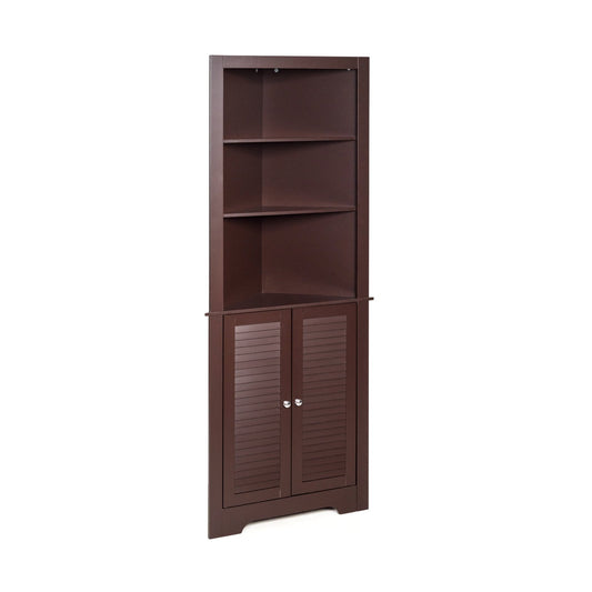 Free Standing Tall Bathroom Corner Storage Cabinet with 3 Shelves, Brown