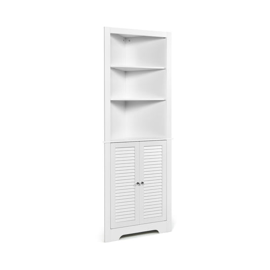 Free Standing Tall Bathroom Corner Storage Cabinet with 3 Shelves, White