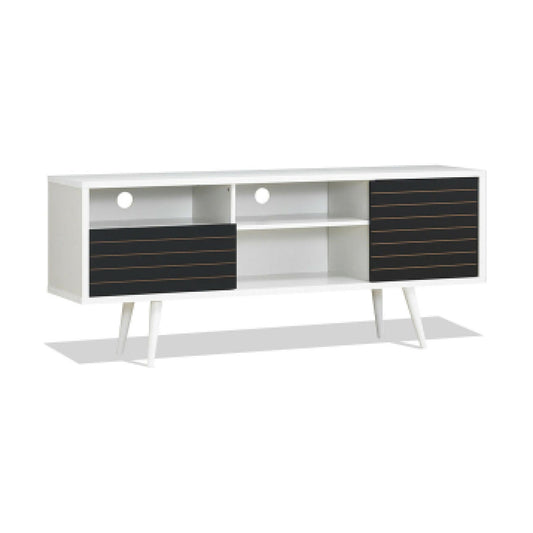 Mid-Century Modern TV Stand for TVs up to 65 Inch with Storage Shelves, Black & White at Gallery Canada