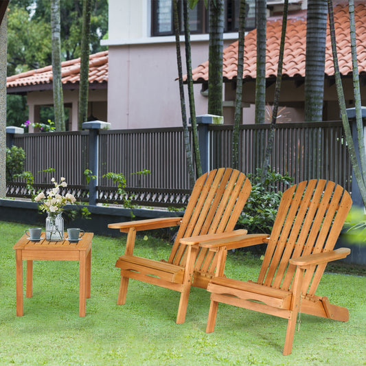 3 Pieces Adirondack Chair Set with Widened Armrest, Natural Patio Conversation Sets Natural at Gallery Canada