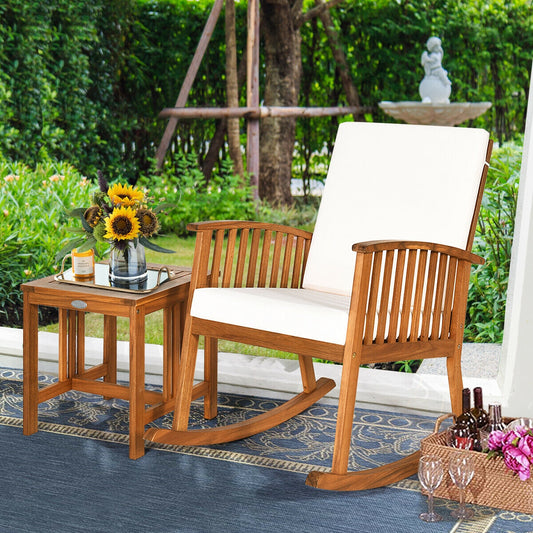 2 Pieces Acacia Wood Patio Rocking Chair Table Set, Brown Patio Conversation Sets Brown at Gallery Canada